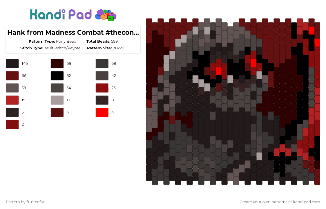 Hank from Madness Combat #thecontestofdoom - Pony Bead Pattern by fru1teefur on Kandi Pad - brown,hank,madness combat,thecontestofdoom,contest,art,cuff,tricky