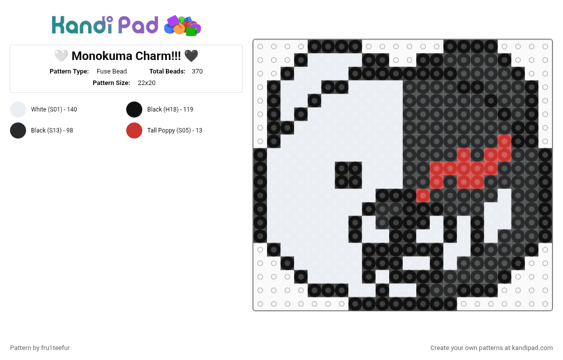 🤍 Monokuma Charm!!! 🖤 - Fuse Bead Pattern by krisameleon on Kandi Pad - white