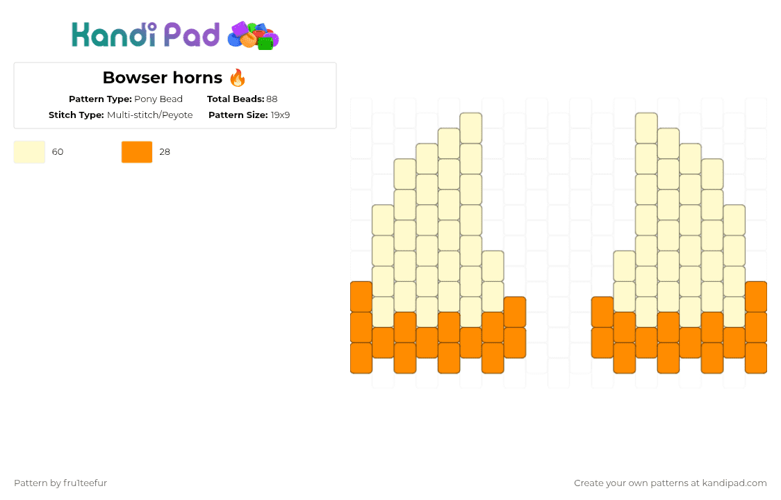 Bowser horns 🔥 - Pony Bead Pattern by krisameleon on Kandi Pad - orange,yellow,bowser,mario,horn,headband,hat