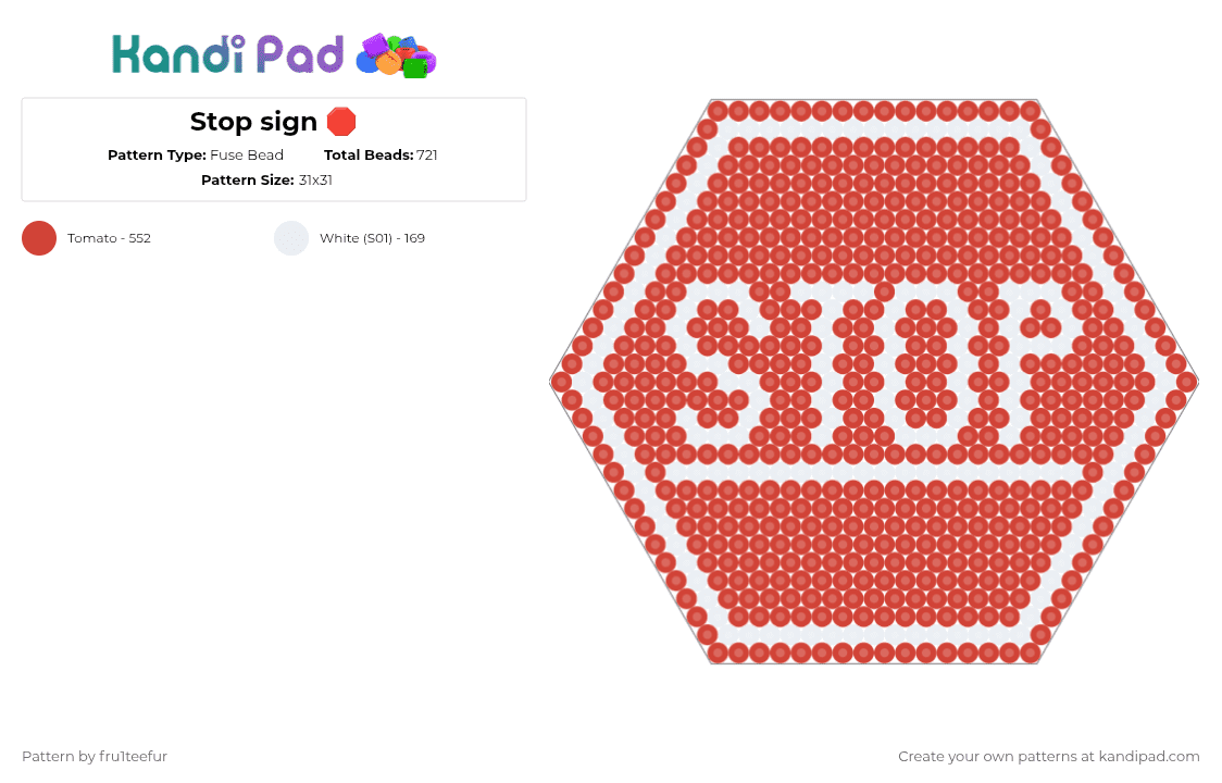 Stop sign 🛑 - Fuse Bead Pattern by krisameleon on Kandi Pad - red,perler,stop,sign,introvert