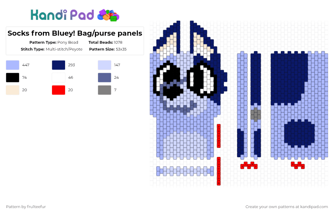 🧦Socks from Bluey! Bag/purse panels - Pony Bead Pattern by fru1teefur on Kandi Pad - pink,purple,bluey,bingo,socks,bag,purse,panel,cartoon,cute