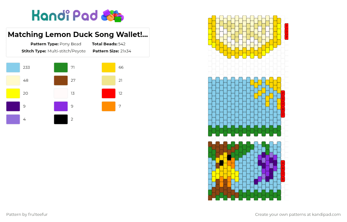 Matching Lemon Duck Song Wallet!🍇🍋 - Pony Bead Pattern by fru1teefur on Kandi Pad - light blue,yellow,wallet,panel,purse,bag,citrus,lemon,duck,fruit