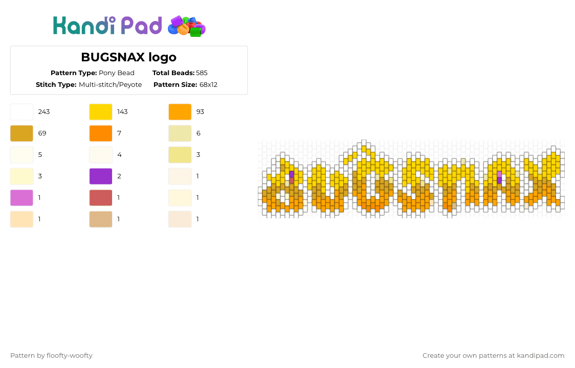 BUGSNAX logo - Pony Bead Pattern by floofty-woofty on Kandi Pad - bugsnax, orange, white, yellow