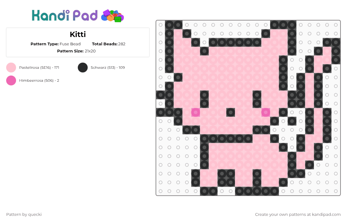 Kitti - Fuse Bead Pattern by quecki on Kandi Pad - black,pink