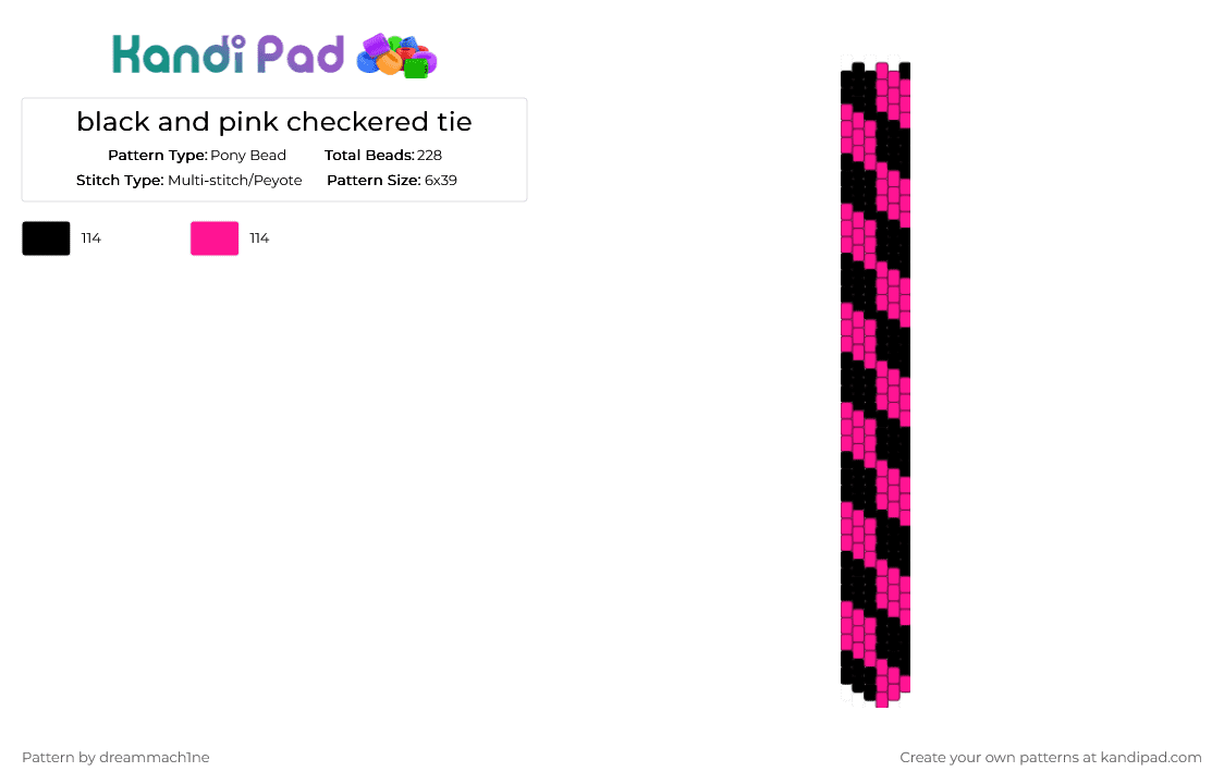 black and pink checkered tie - Pony Bead Pattern by dreammach1ne on Kandi Pad - black,pink