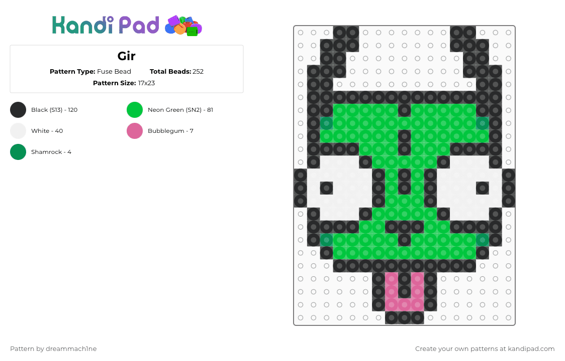 Gir - Fuse Bead Pattern by dreammach1ne on Kandi Pad - green