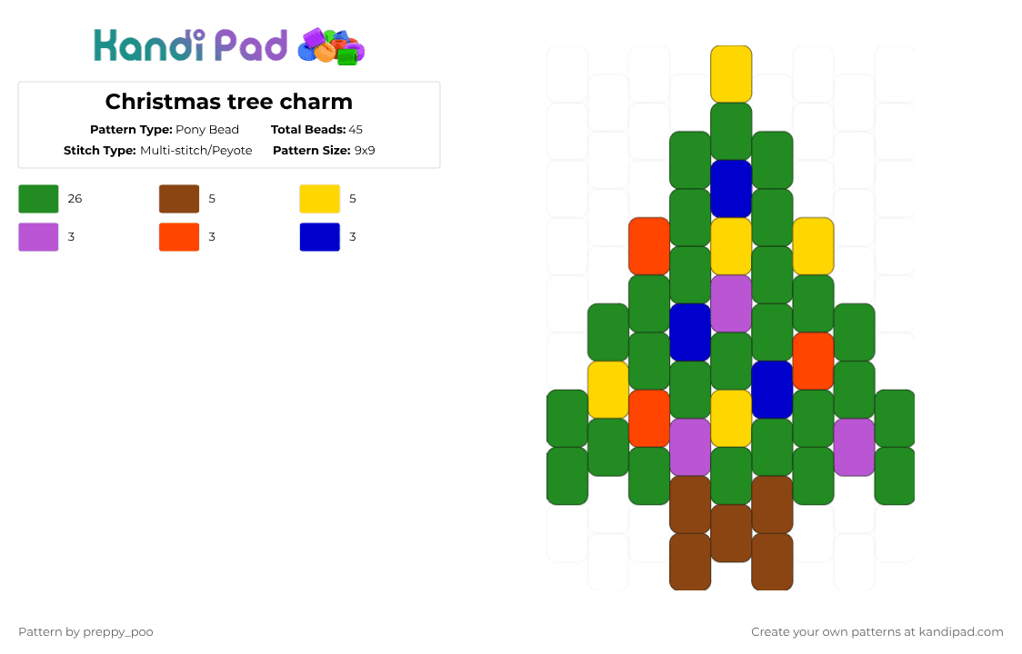 Christmas tree charm - Pony Bead Pattern by preppy_poo on Kandi Pad - green,christmas,tree,holiday