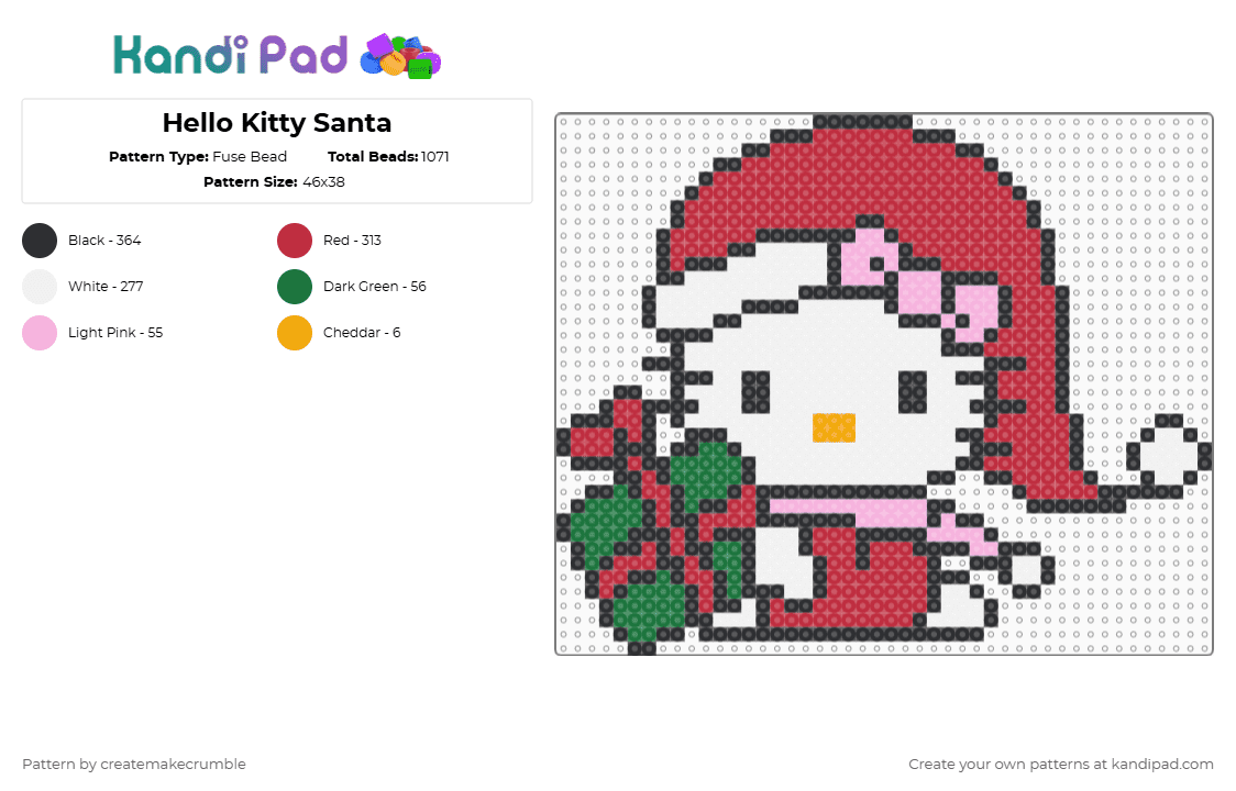 Hello Kitty Santa - Fuse Bead Pattern by createmakecrumble on Kandi Pad - red