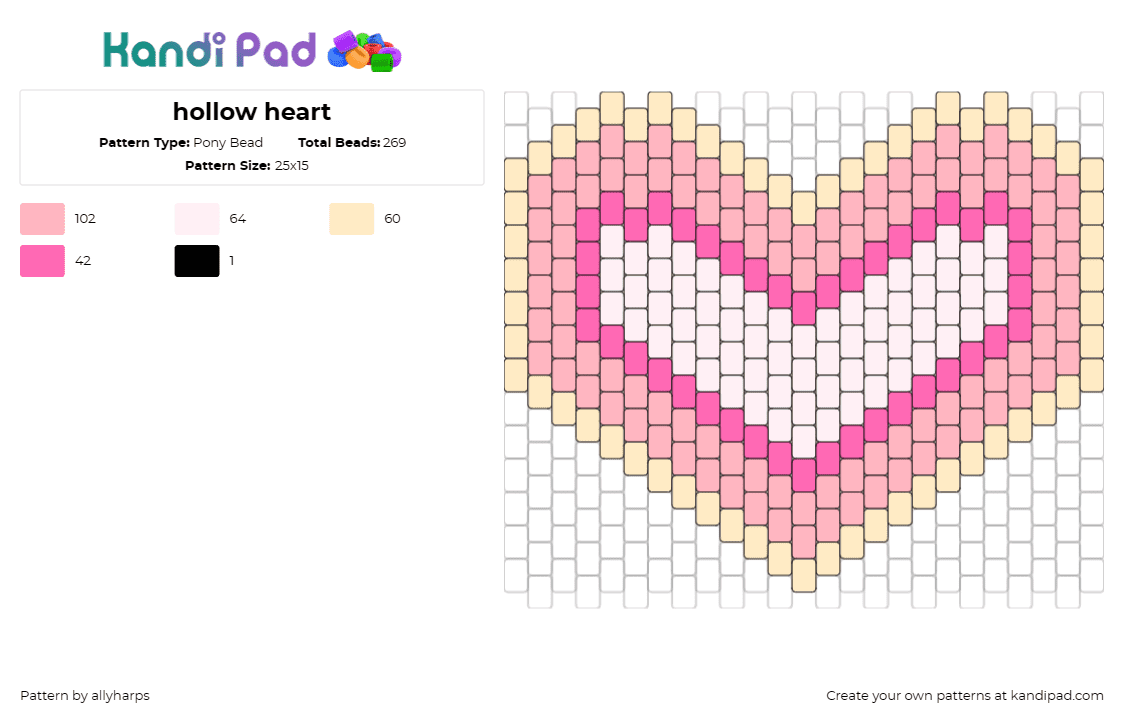 hollow heart - Pony Bead Pattern by allyharps on Kandi Pad - heart,love,pastel,affection,simplicity,emotion,pink