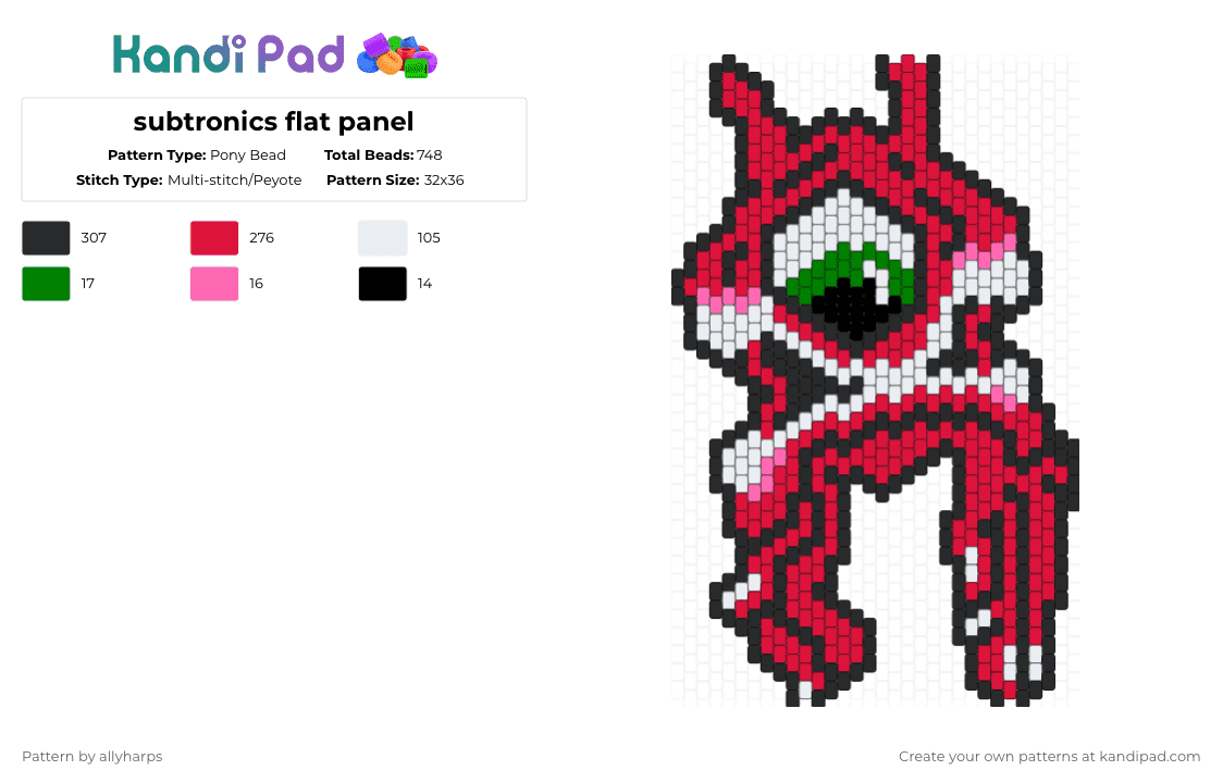 subtronics flat panel - Pony Bead Pattern by allyharps on Kandi Pad - red