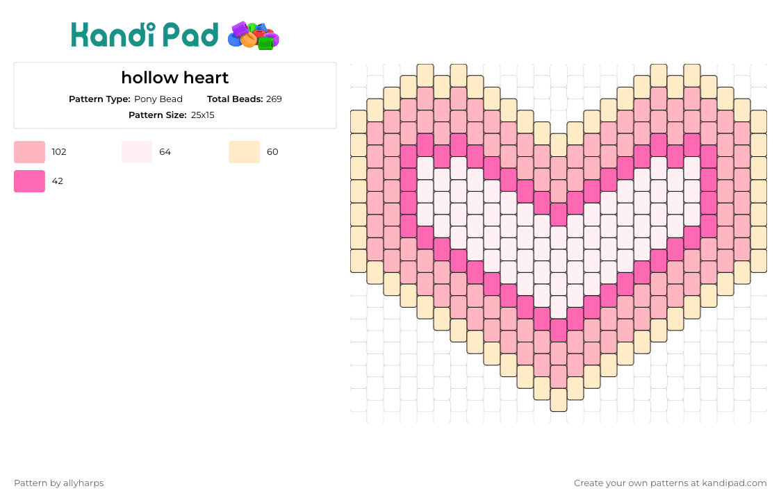 hollow heart - Pony Bead Pattern by allyharps on Kandi Pad - heart,love,pastel,affection,charm,simplicity,emotion,pink
