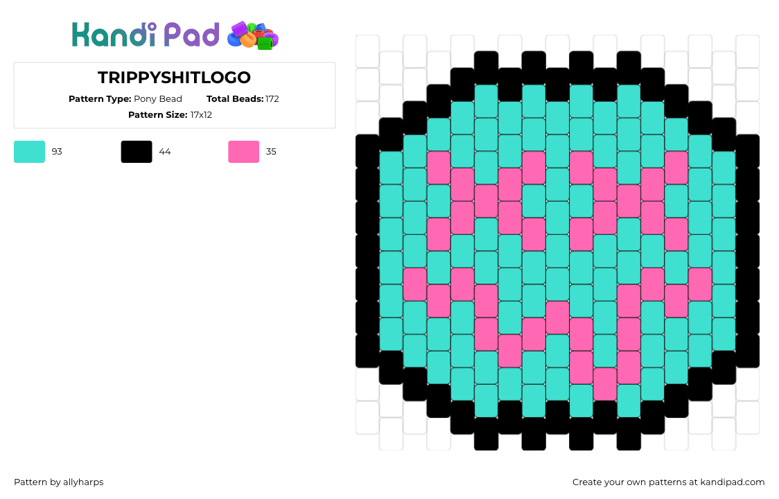 TRIPPYSHITLOGO - Pony Bead Pattern by allyharps on Kandi Pad - trippy,logo,smiley,teal,pink