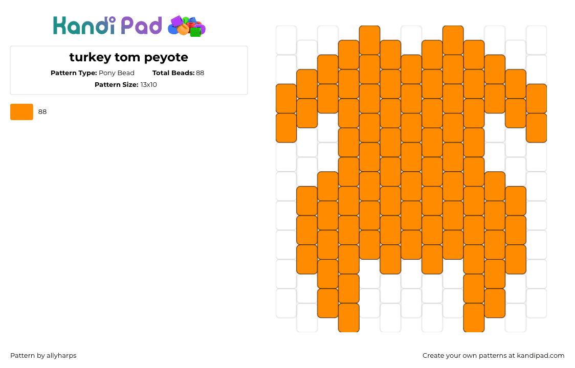 turkey tom peyote - Pony Bead Pattern by allyharps on Kandi Pad - turkey,silhouette,simple,thanksgiving,orange