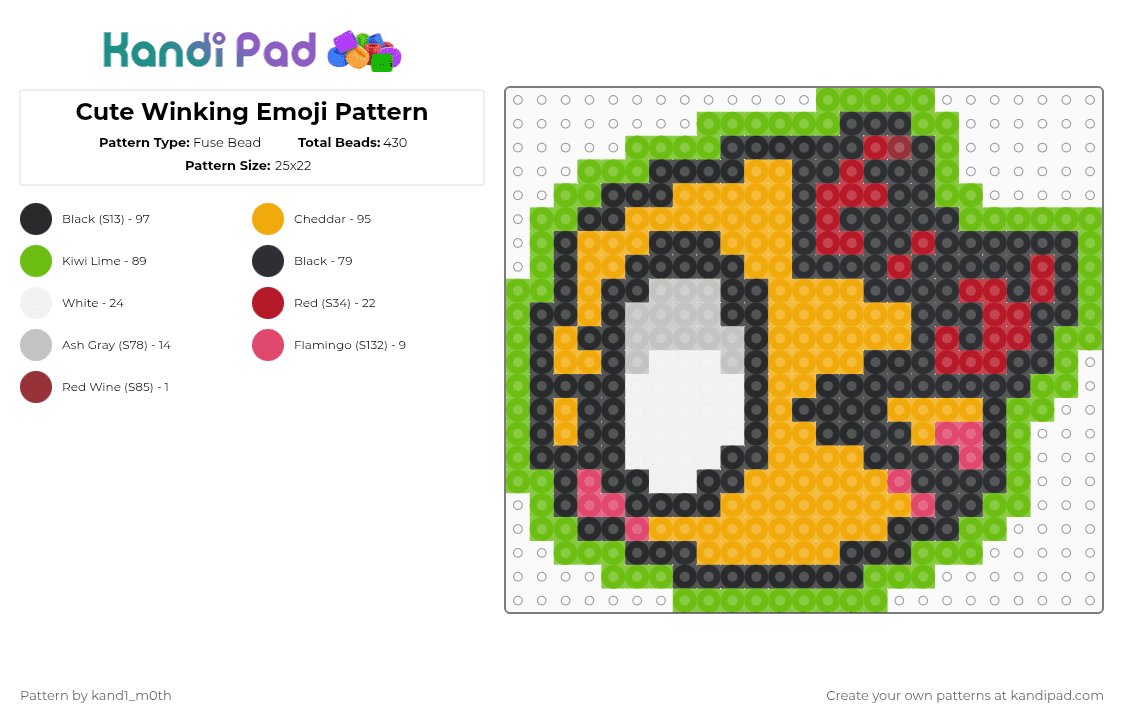 Cute Winking Emoji Pattern - Fuse Bead Pattern by kand1_m0th on Kandi Pad - green,orange