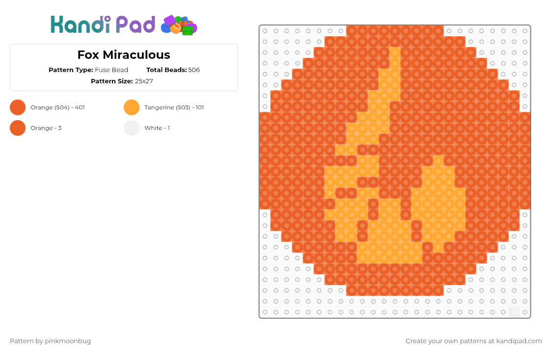 Fox Miraculous Trixx Fuse Bead Pattern - Kandi Pad | Kandi Patterns ...