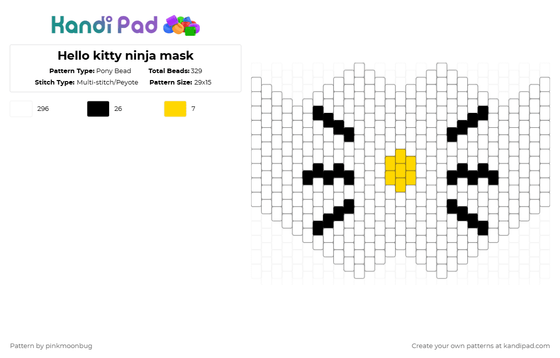 Hello kitty ninja mask - Pony Bead Pattern by pinkmoonbug on Kandi Pad - white,mask,base,hk,sanrio,hello kitty