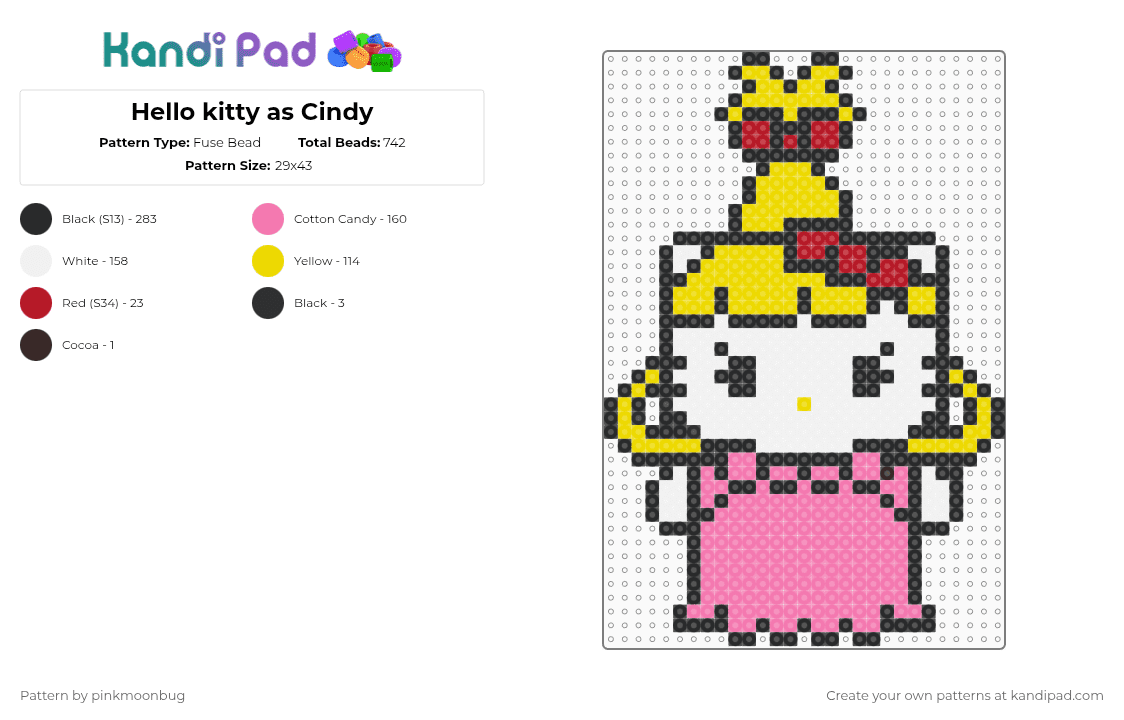 Hello kitty as Cindy Lou Who - Fuse Bead Pattern by pinkmoonbug on Kandi Pad - yellow,pink,hello kitty,sanrio,grinch,christmas