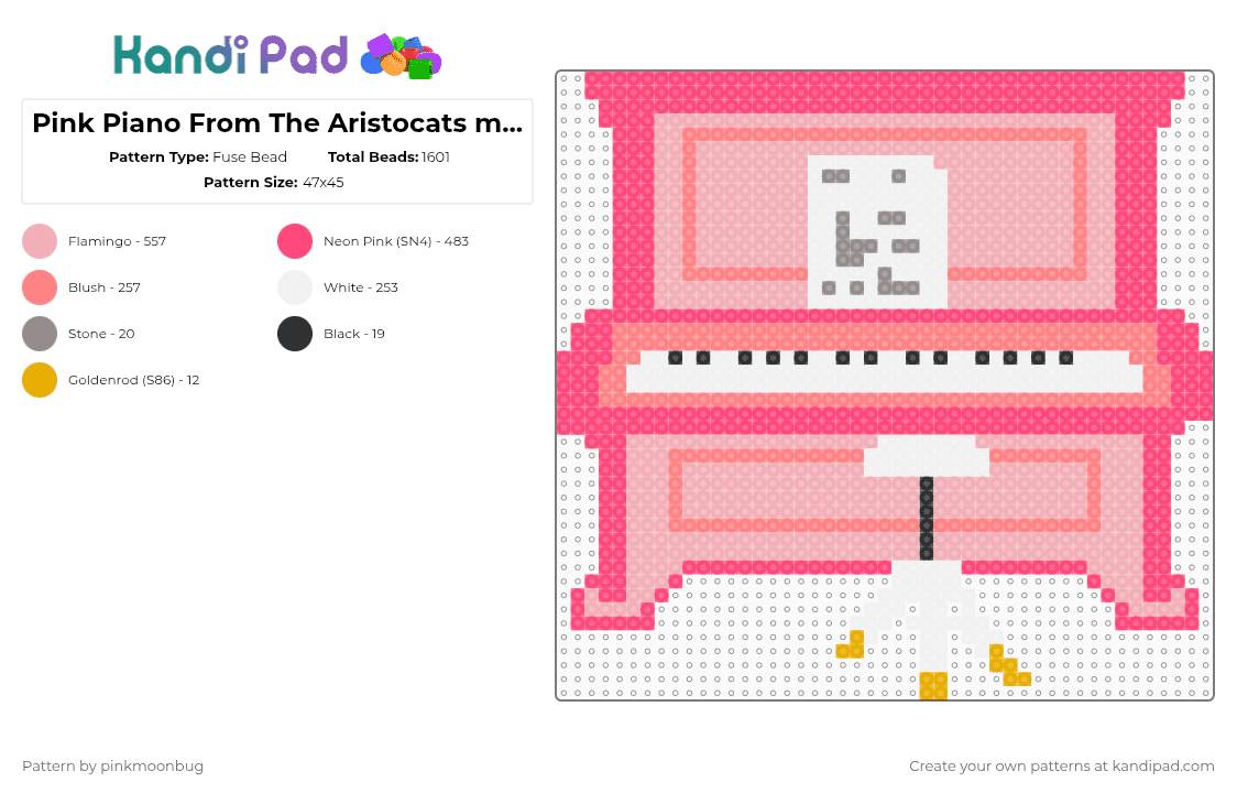 Pink Piano From The Aristocats movie - Fuse Bead Pattern by pinkmoonbug on Kandi Pad - red,beige,cotdpianos,pink,piano,cute,disney,movies