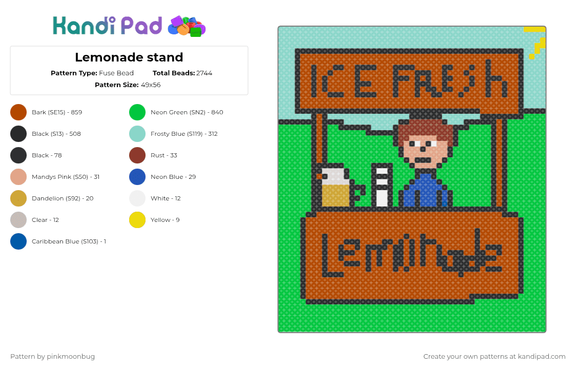 Lemonade stand (no we don\'t have any grapes) - Fuse Bead Pattern by pinkmoonbug on Kandi Pad - cotdlemonadestand,2000s,lemonade stand,lemonade,duck song,grapes