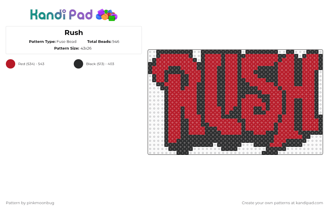 Rush - Fuse Bead Pattern by pinkmoonbug on Kandi Pad - rush,band,logo,music,black,red