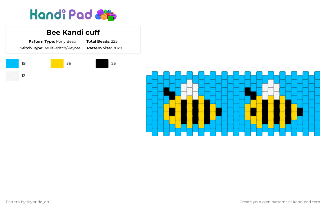 Bee Kandi cuff - Pony Bead Pattern by skypride_art on Kandi Pad - light blue