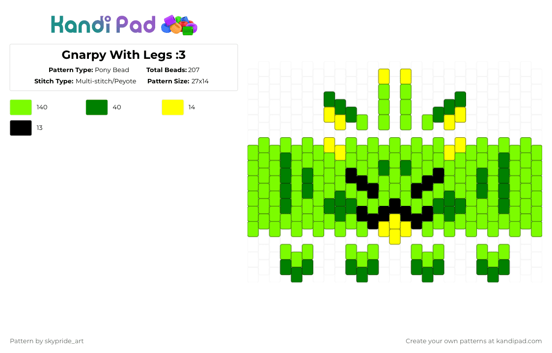 Gnarpy With Legs :3 - Pony Bead Pattern by skypride_art on Kandi Pad - 