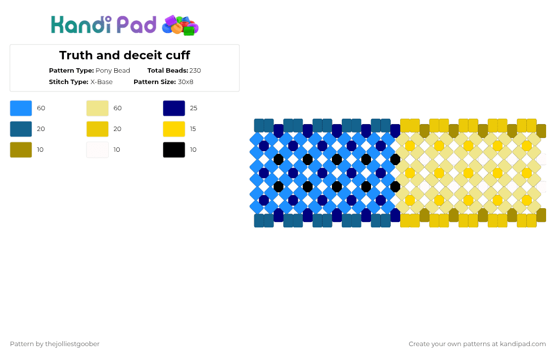 Truth and deceit cuff - Pony Bead Pattern by thejolliestgoober on Kandi Pad - light blue,yellow