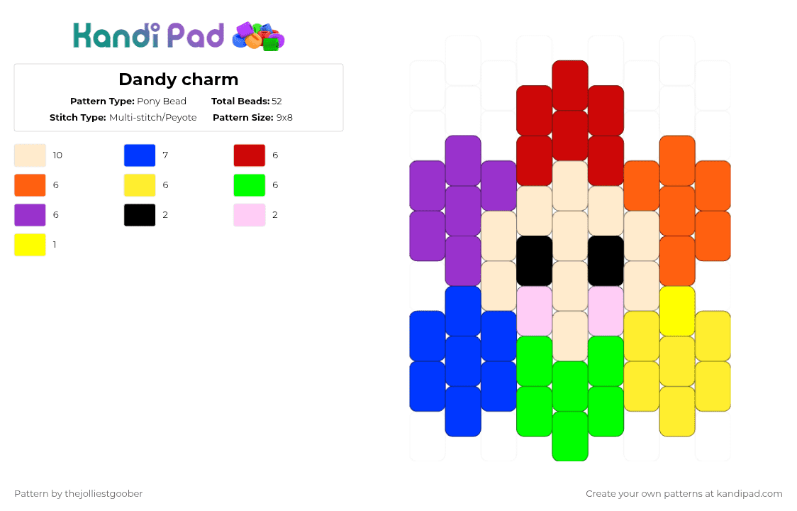 Dandy charm - Pony Bead Pattern by thejolliestgoober on Kandi Pad - beige,orange,green,purple,colorful