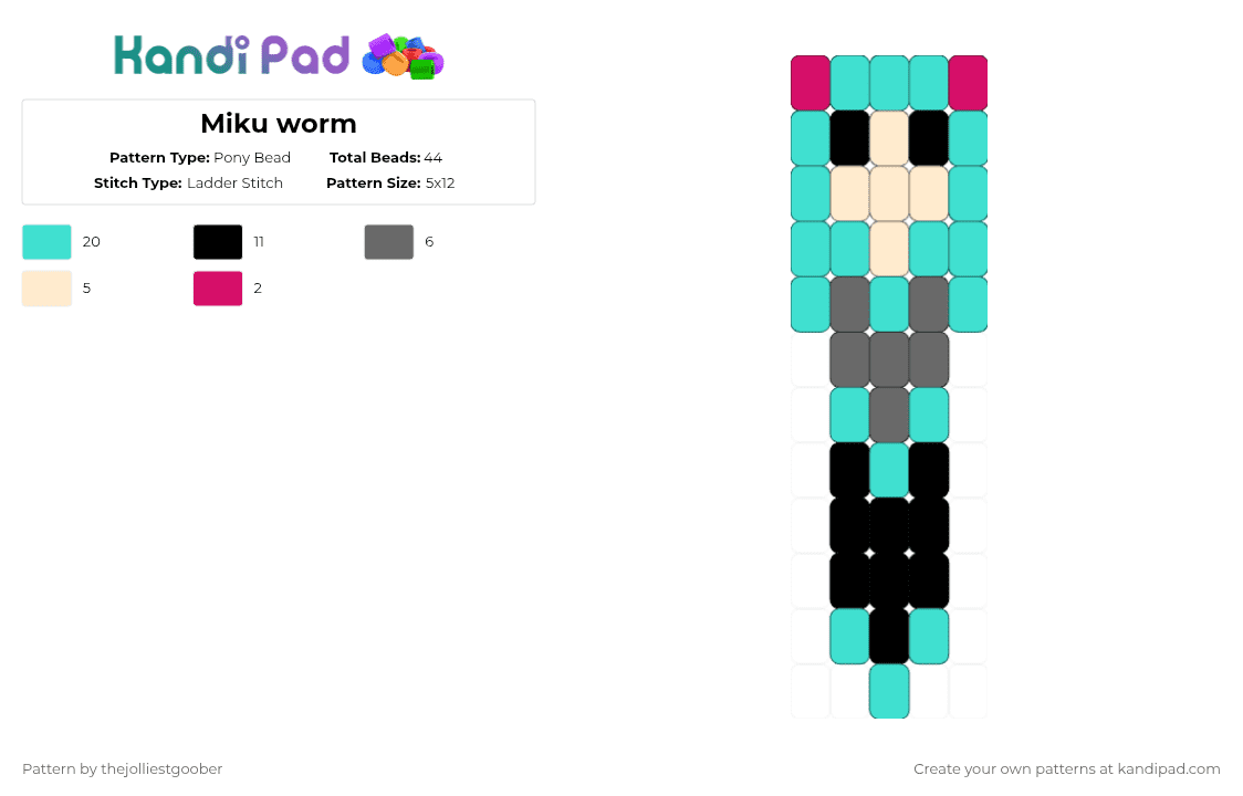 Miku worm - Pony Bead Pattern by thejolliestgoober on Kandi Pad - light blue