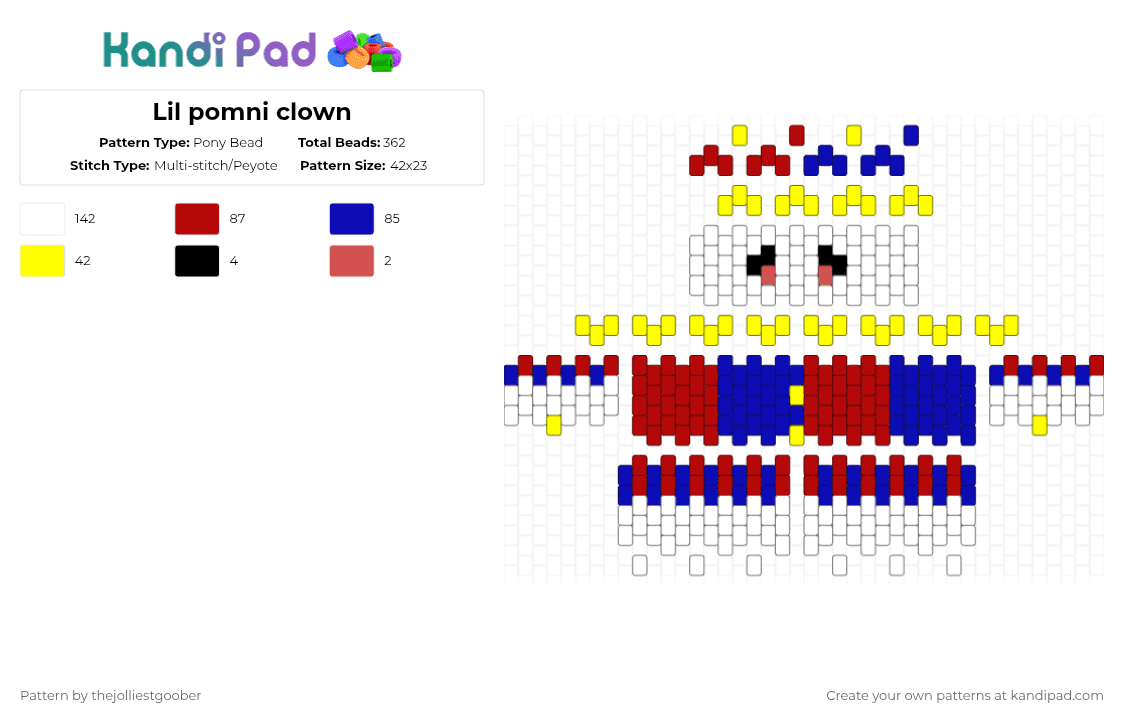 Lil pomni clown - Pony Bead Pattern by thejolliestgoober on Kandi Pad - red,purple