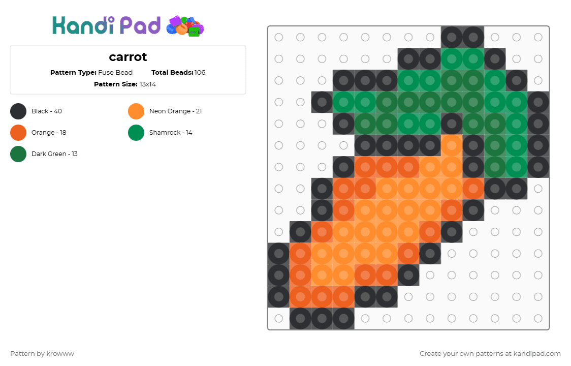 carrot - Fuse Bead Pattern by krowww on Kandi Pad - orange,green