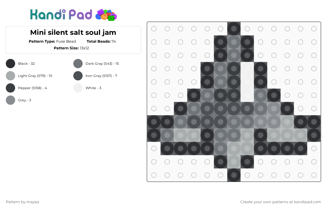 Mini silent salt soul jam - Fuse Bead Pattern by mayaa on Kandi Pad - gray,cookie run,cookie run kingdom,silent salt cookie,soul jam