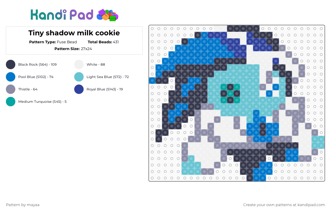 Tiny shadow milk cookie - Fuse Bead Pattern by mayaa on Kandi Pad - light blue,purple,gray,blue,cookie run kingdom,cookie run,shadow milk cookie