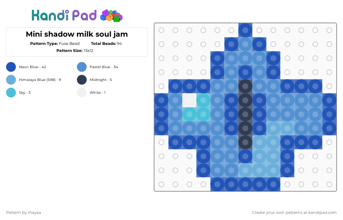 Mini shadow milk soul jam - Fuse Bead Pattern by mayaa on Kandi Pad - blue,light blue,cookie run,cookie run kingdom,shadow milk cookie,soul jam