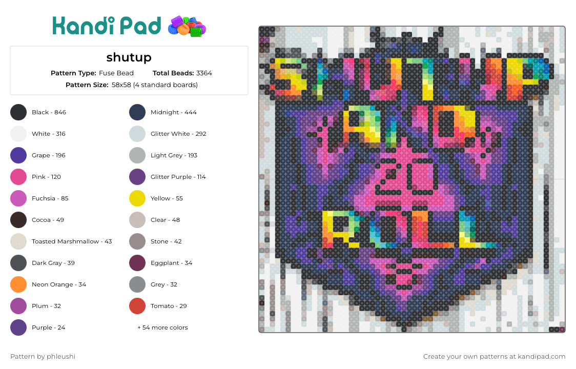 shutup - Fuse Bead Pattern by phleushi on Kandi Pad - shut up and roll,dnd,dungeons and dragons,dice,adventure,tribute,vibrant,tabletop gaming,fantasy,role-playing