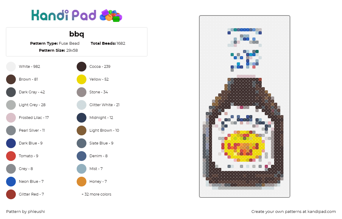 bbq - Fuse Bead Pattern by phleushi on Kandi Pad - barbecue sauce,bbq,dressing,food,condiment,white,brown