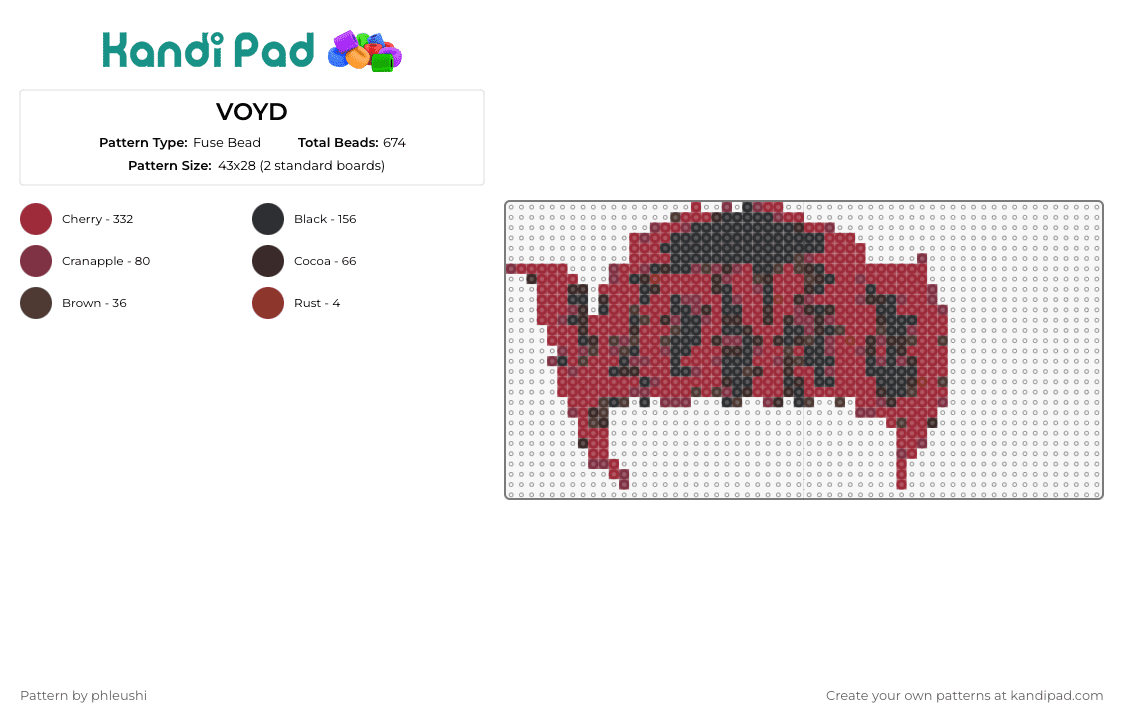 VOYD - Fuse Bead Pattern by phleushi on Kandi Pad - voyd,svdden death,music,edm,dj,emblem,bold,red,black,culture