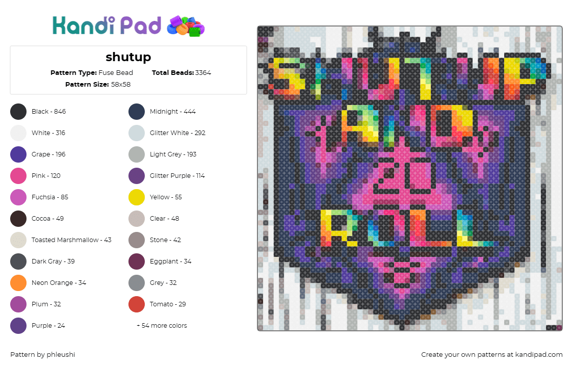 shutup - Fuse Bead Pattern by phleushi on Kandi Pad - shut up and roll,dnd,dungeons and dragons,dice,adventure,vibrant,tabletop gaming