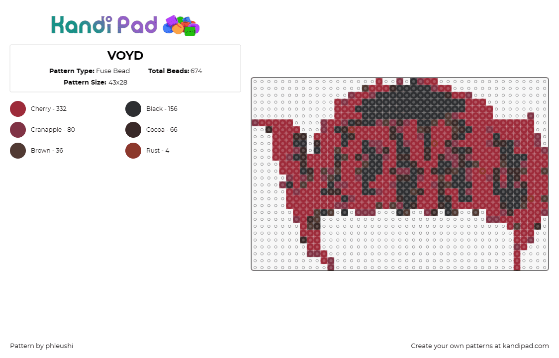 VOYD - Fuse Bead Pattern by phleushi on Kandi Pad - voyd,svdden death,music,edm,dj,emblem,bold,red,black,culture