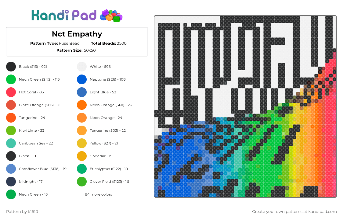 Nct Empathy - Fuse Bead Pattern by k1610 on Kandi Pad - black,white,red,orange,green,blue,colorful,music,album cover