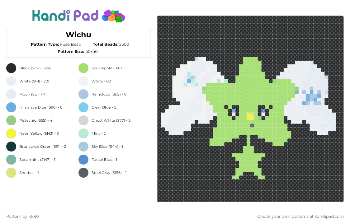 Wichu - Fuse Bead Pattern by k1610 on Kandi Pad - black,white,green,music,cute