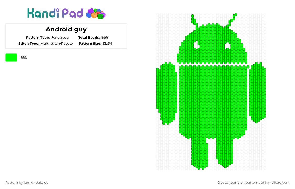 Android guy - Pony Bead Pattern by iamkindaidiot on Kandi Pad - green