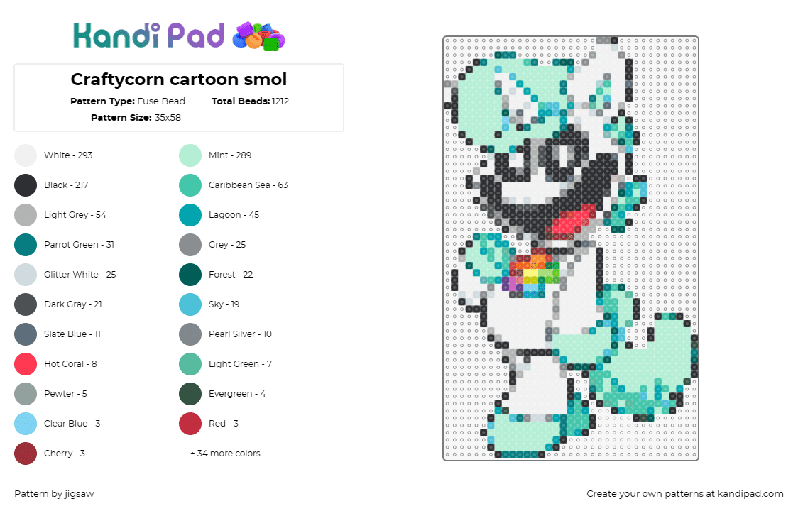 Craftycorn cartoon smol - Fuse Bead Pattern by jigsaw on Kandi Pad - craftycorn,smiling critters,poppy playtime,cartoon,miniature,unicorn,whimsical,c