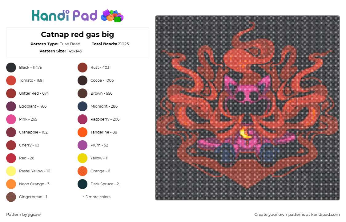 Catnap red gas big - Fuse Bead Pattern by jigsaw on Kandi Pad - catnap,smiling critters,poppy playtime,gas,intense,aura,striking,red