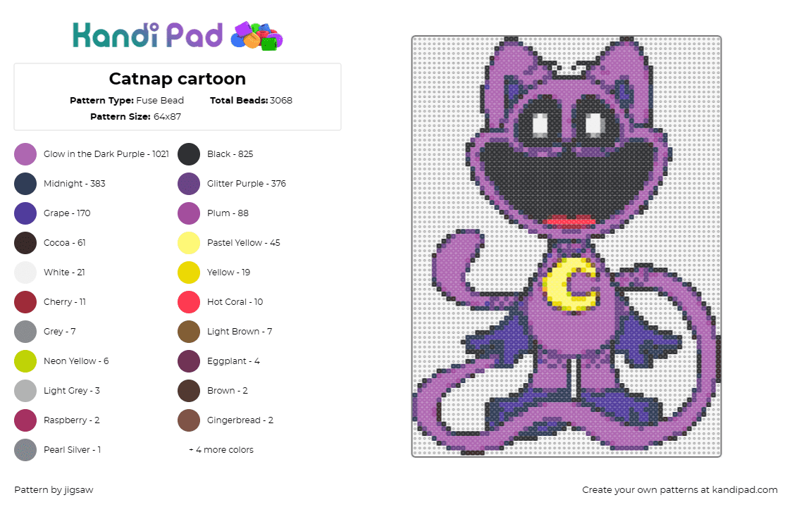 Catnap cartoon - Fuse Bead Pattern by jigsaw on Kandi Pad - catnap,smiling critters,poppy playtime,video game,character,purple