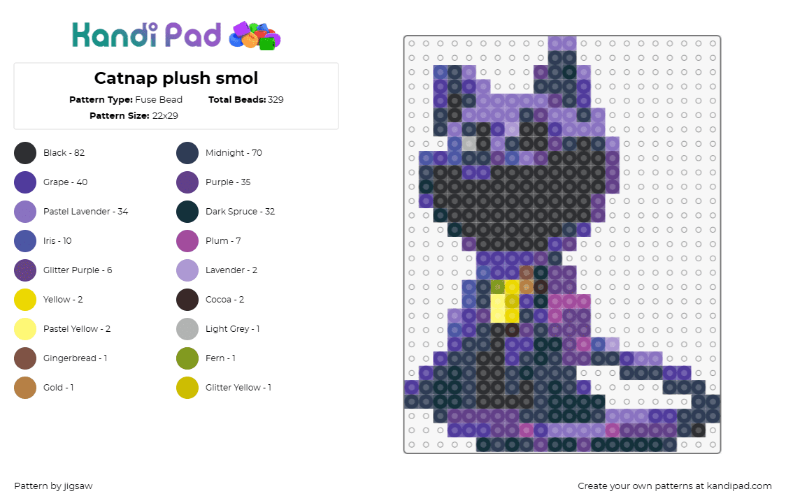 Catnap plush smol - Fuse Bead Pattern by jigsaw on Kandi Pad - catnap,smiling critters,poppy playtime,video game,character,purple