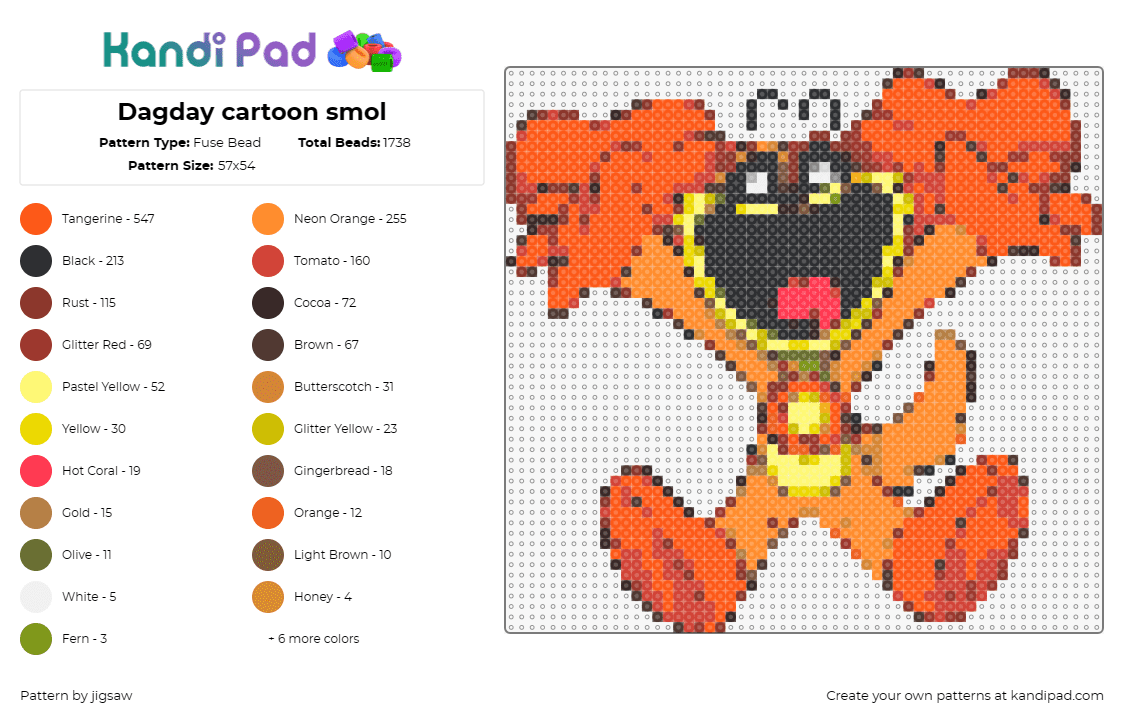 Dagday cartoon smol - Fuse Bead Pattern by jigsaw on Kandi Pad - dogday,smiling critters,poppy playtime,cartoon,character,happy,video game,orange