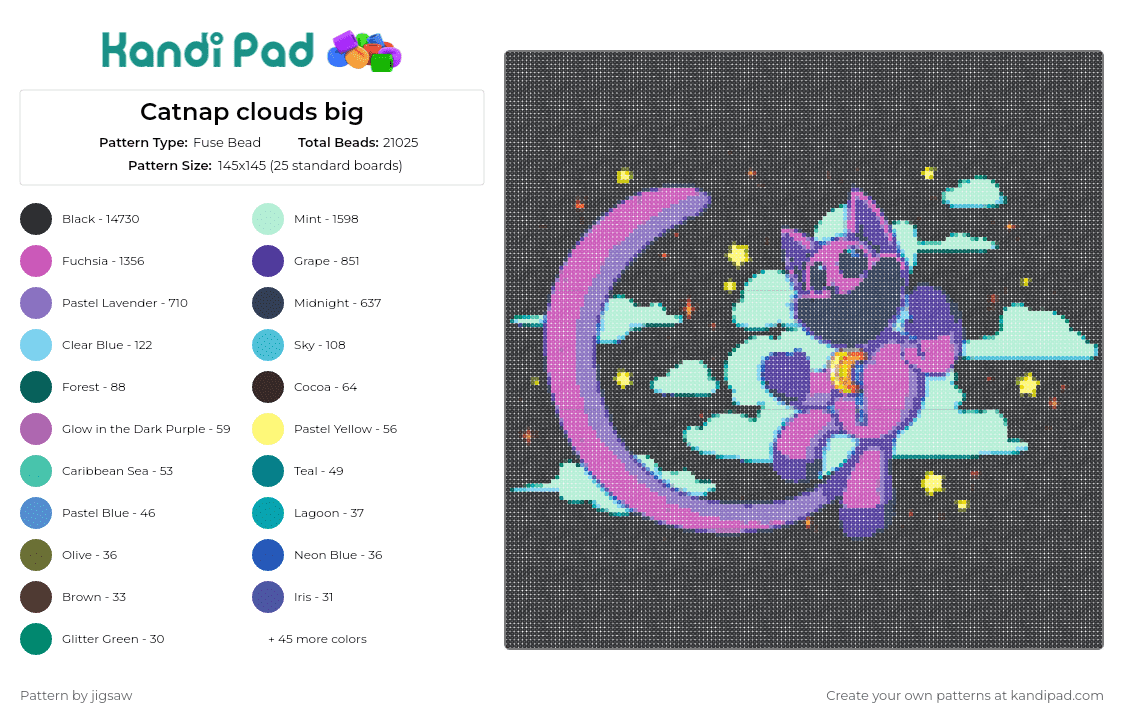Catnap clouds big - Fuse Bead Pattern by jigsaw on Kandi Pad - catnap,smiling critters,poppy playtime,clouds,sky,dreamy,enchanted,stars,large,purple