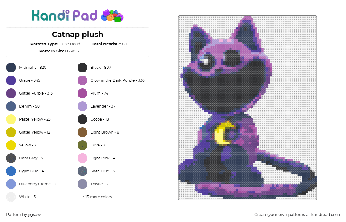 Catnap plush - Fuse Bead Pattern by jigsaw on Kandi Pad - catnap,smiling critters,poppy playtime,video game,character,purple