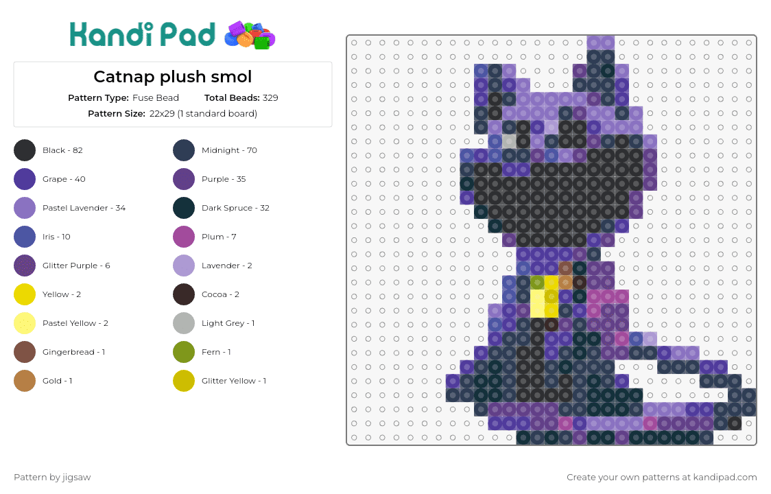 Catnap plush smol - Fuse Bead Pattern by jigsaw on Kandi Pad - catnap,smiling critters,poppy playtime,plush,miniature,simple,character,purple